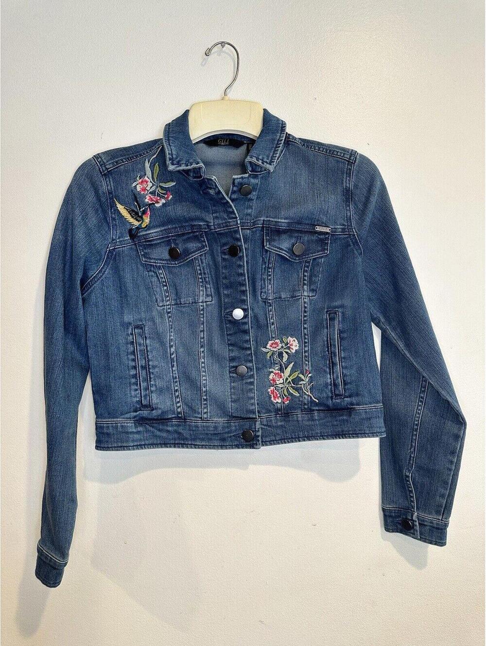 G.I.L.I. Jean Jacket Size 4 Small Hummingbird Embroidered Women’s Unique GILI